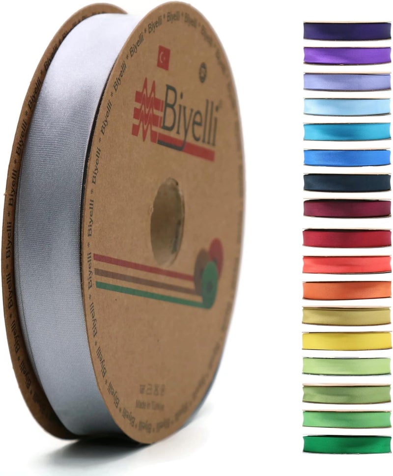 Biyelli Fold Satin Bias Tape - 99+ Colors - 3/4 Inches Wide - 27 Yards - Fold Satin Binding Bias Ribbon Fabric Piping Bias Binding Tape for Sewing Clothing DIY (11. Fossil Gray) BYS11 - Image 1